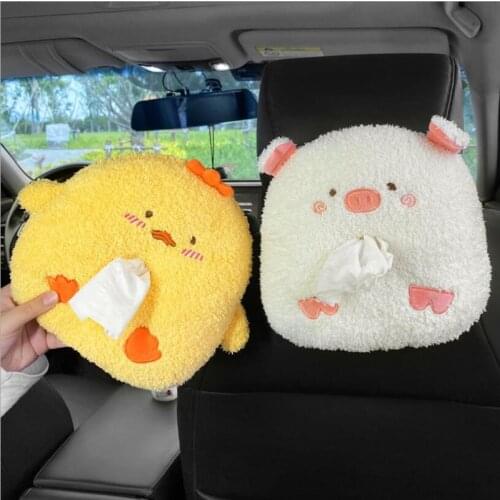 Cute Cartoon Bear Plush Duck Armrest Box Tissue Box Creative Car Hanging Seat Back Tissue Bag