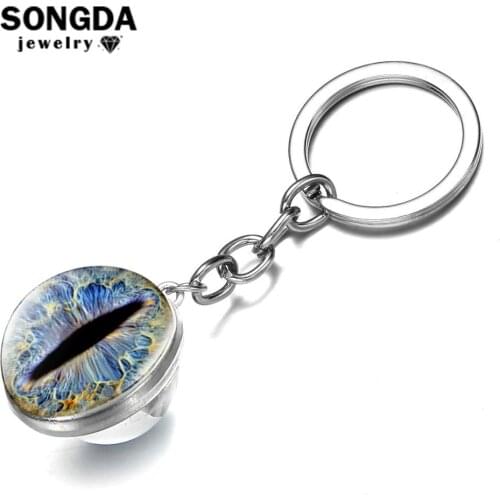 SONGDA Bright Color Dragon Eye Double Side Glass Ball Key Chain Gothic Evil Eyes Amulet Keychain Fashion Handbag Car Accessories