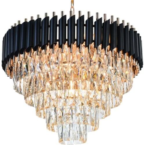 Modern K9 Crystal multi-layer Black Chandelier Stainless Steel Led Hanging Fixtures for Parlor Dining Room Restaurant Decoration