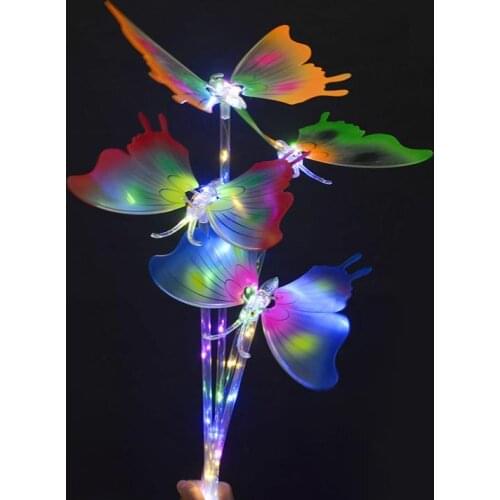 LED Changing Light Color Butterfly Stick Flashing Blinky Light Up Princess Wand Party Festival Night Decor gift 65cm long