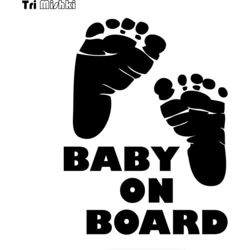 Tri Mishki HZX727 15*11.6cm baby on board Footprint car sticker Vinyl Decals Motorcycle Accessories Stickers
