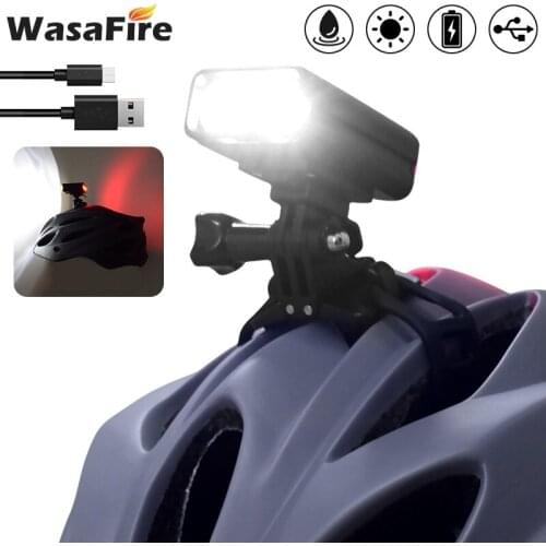 WasaFire Mini Flashlight Helmet Light T6 LED Bicycle Lamp 8 Modes Rechargeable Bike MTB Handlebar Front Rear Warning Lights