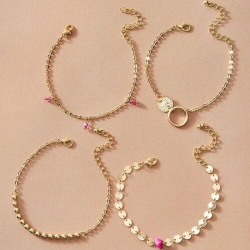 Vintage Red Beads Bracelet Alloy Chains Natural Gravel Stone Beaded Braided Bracelets Multilayers Women Hand Ornament Jewelry