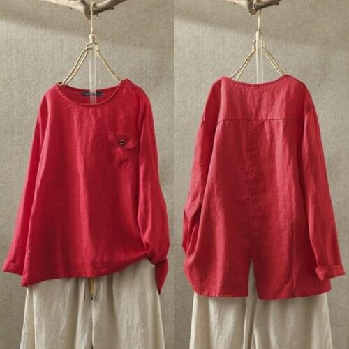 Womens Patchwork Blouse 2021 ZANZEA Elegant Autumn Casual Tops Casual Long Sleeve Shirts Female Blusas Plus Size Tunic 5XL Tops