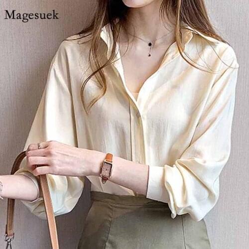 Plus Size Early Autumn All-match Blouse Women 2020 New Fashion Solid Tops Loose Long-sleeved Bottoming Lapel Long Shirt 11893