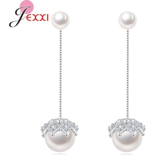 Stylish Jewelry Real 925 Sterling Silver Fashion Top Quality Water Pearls Detachable Lace Long Dangle Drop Earrings For Women
