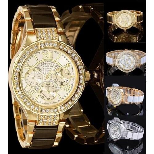 LNRRABC Women Shiny Rhinestones Dial Stainless Steel Band Analog Quartz Wrist Watch