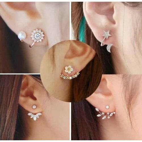 Flower Pearl Stud Earring Earrings Jewelry Crystal Fashion Clip Rhinestone Women