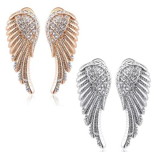 Womens Angel Wings Crystal Ear Studs Luxury Earrings Jewelry
