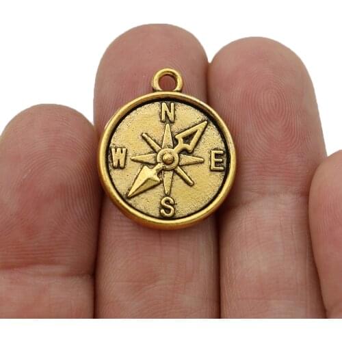 10pcs Antique Gold Color Compass Charms Pendants for Bracelet Jewelry Making Earrings DIY Handmade 20mm