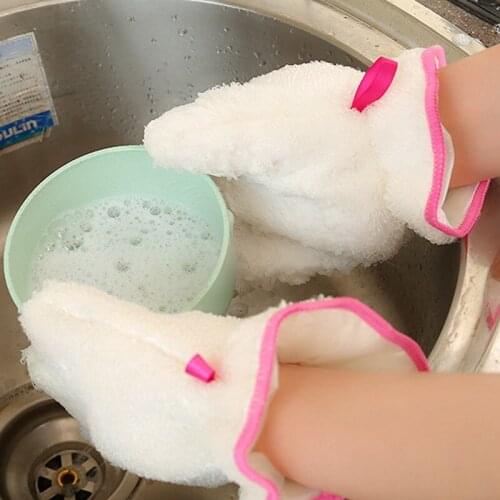 100pc Bamboo Fiber PEVA Waterproof Rag Glove White Anti-slip Dish Washing Gloves for Home Kitchen Household Gloves Cleaning Tool