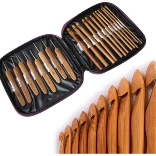 20Pcs Bamboo Crochet Hook Knit Weave Yarn Craft Knitting Needle Plastic Handle Knitting Hooks Needles Tools Christmas
