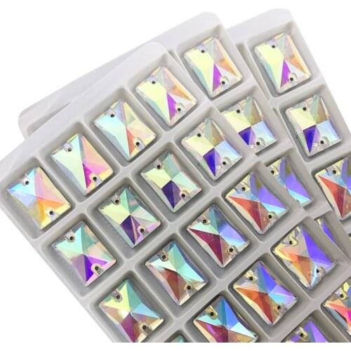 2018 Popular Shiny Sew On Rectangle Rhinestones Flatback With 2 Holes For DIY Clothes ,Shoes ,Bags