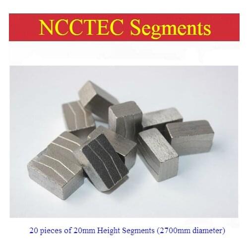 20 pieces of 20mm Height Diamond segments teeth heads for Diameter 108'' 2700mm 2.7M rock saw blade cutting tip 24x12x20mm