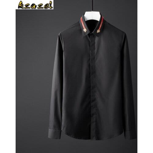 Azazel Solid Color Mens Shirts Plus Size 3XL 4XL Luxury Collar Long Sleeve Mens Dress Shirts Luxury Slim Fit Party Shirts Man