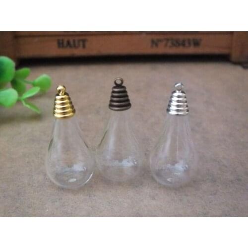 Free ship!! 28x18mm Light bulb shape glass globe mini glass globe vial pendant with cap glass bottle necklace
