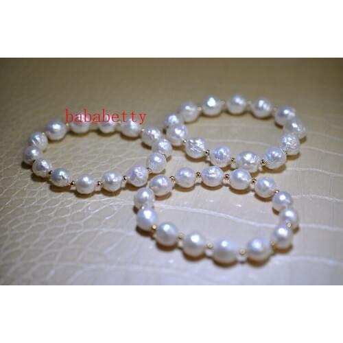 White 10-12mm Natural Baroque Shaped Wrinkled Edison Pearl Bracelet 2PCS