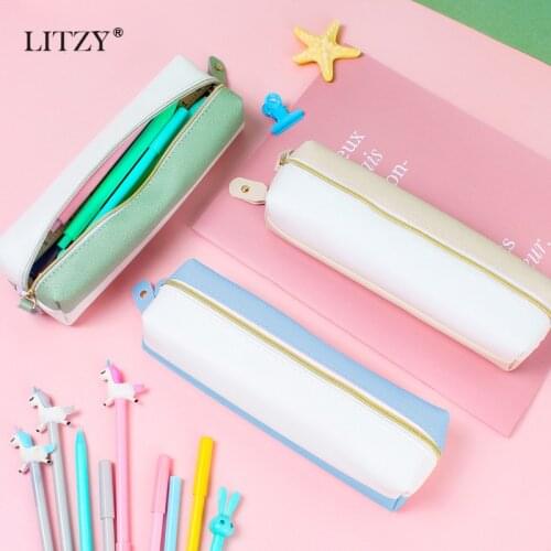 LITZY Double Zipper Pencil Case PU Pencil Pouch for Student Pencil Bags Cute Creative Stationery School Supplies Back To School