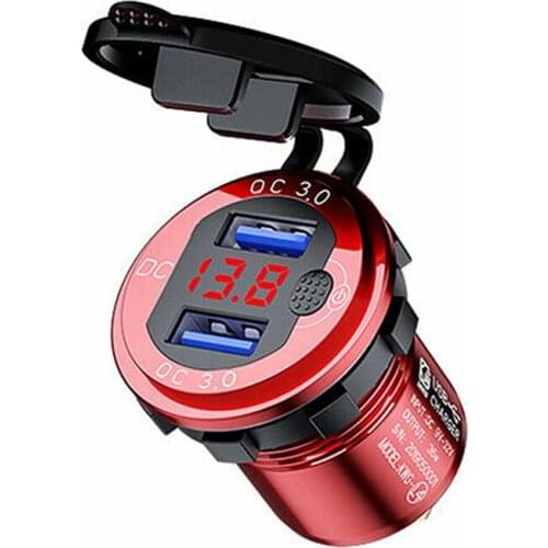 DC 12V-24V QC 3.0 Car 3A Dual USB Charger Adapter Power Outlet Quick Charge Socket Outlet with Voltmeter Display
