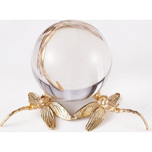 DS Clear Fusion Quartz Ball Copper Dragonfly Stand Wicca Cristaux Ball Fengshui Home Decoration Crafts