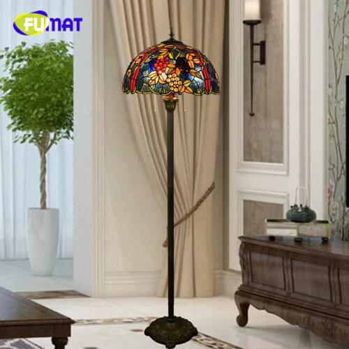 FUMAT American Pastoral Creative Tiffany Stained Glass Morning Glory living room restaurant villa Decoration Grape Floor Lamp
