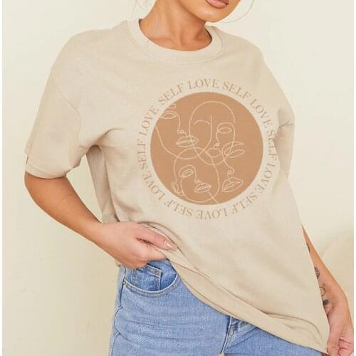 Self Love Abstract Face Aesthetic Graphic T Shirts 2021 Summer Vintage Cotton Oversized T-shirt Women Casual Tee Shirt Tops