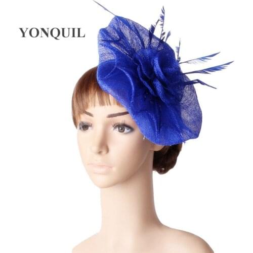 Sinamay Occasion Fascinator Headpiece Feather Wedding Headwear Fancy Color Race Hair Accessories Red Millinery Church Hat MYQ126