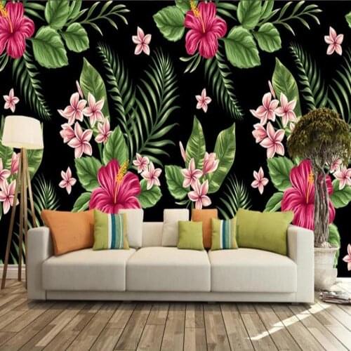 HD Hand Painting Flower Wall Mural Wallpapers with Black Background Art Wall Decor Wall Papers 3D Printed Murals Contact Paper