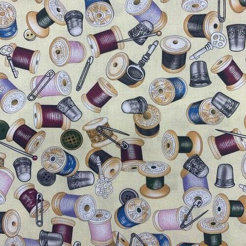 Needle and Thread Cream 100% Cotton Fabric for Girl Clothes Hometextile Cushion Cover Curtain DIY 105cm Width-BL155