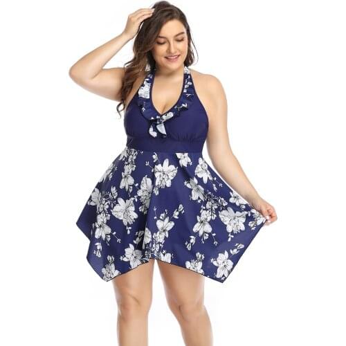 Two Piece Flower Print Bikini Set Female Swimsuit Sexy Backless Deep V-neck Dress Pants Women Plus Size Swimwear Fashion