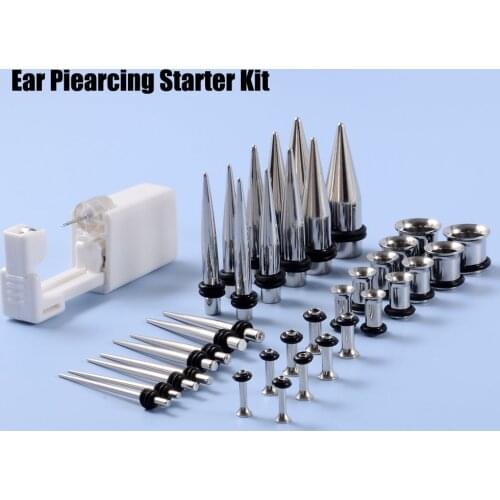 36pcs/lot Stainless Steel Ear Taper Expander & Single Flared Ear Plugs Kit 14G-00G Ear Stretcher Gauges Set Body Piercingjewelry