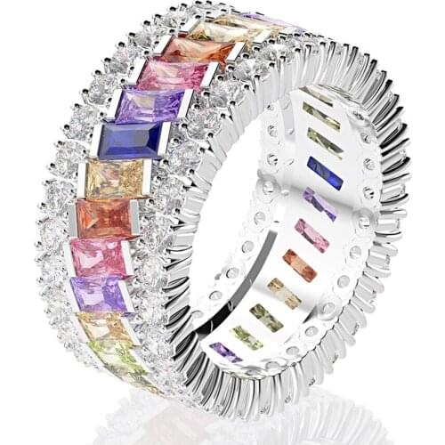 Trendy 100% 925 Sterling Silver Ring Tourmaline Circle Finger Rings For Women New Fashion Fine Jewelry Wedding Christmas Gifts