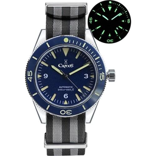 Cronos Sea Master 300 NH35 Automatic Watch Men 20ATM Waterproof Sandwich Dial Rotating Bezel Stainless Steel Nylon Band