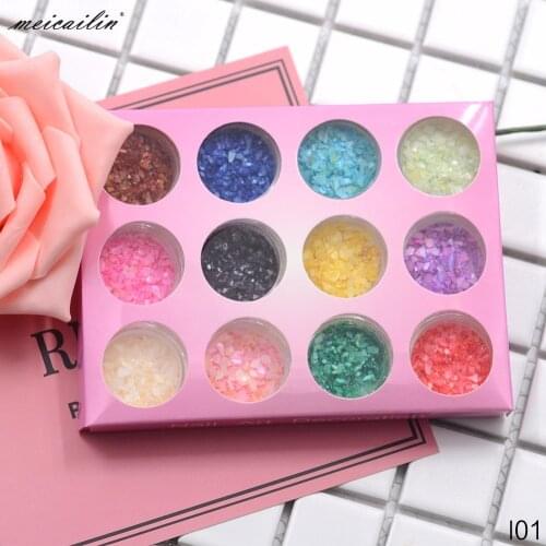 Meicailin 12 Color/Set Mix Size Nail Art Decoration Ocean Shell Slice 3D Nail Decals Charm Nailart Manicure Nail Supplies Flakes