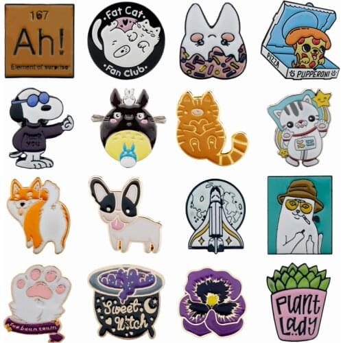 New Plant Animal Themed Brooch Pins Doggie Cat Welsh Corgi Flower Shape Enamel Brooches Badge Lapel Pins Cute Cloth Accesories