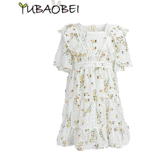 Summer New Girl Floral Dress 2020 Childrens Clothing Sweet Little Girl Short-sleeve Chiffon Lace Dress Princess Dress