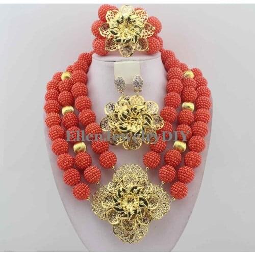 New Arrived Statement Necklace Nigeria Wedding Set Necklace Africa Beads Classic Women Crystal Jewelry Set W12306