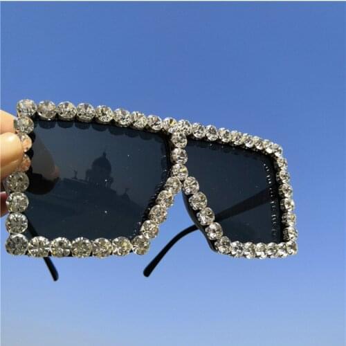 Diamond Eyeglasses Women Cute Clear Lens Sunglasses Fashion Crystal Eyewear Black Pink Retro Oversized Square Sunglasses FML