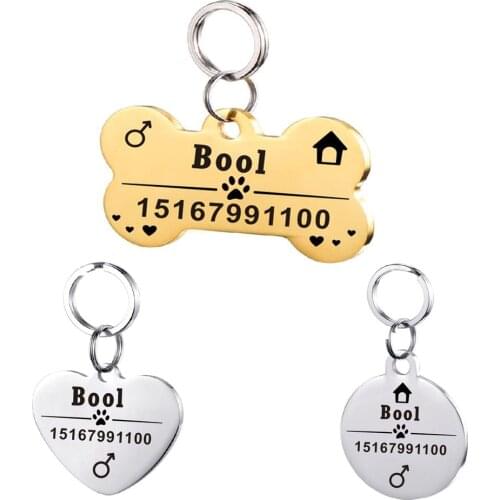 Pet ID Tags Free Engraved for Kitten Puppy Dog Cats ID TAG Stainless Steel Accessories Breakaway from Collar Name Tel Sex