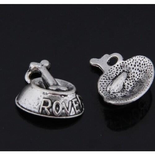RAINXTAR Alloy Dog Bowl Charms Tibetan Silver Color Dog Feeder Bone Charms 18*20mm 100pcs AAC919