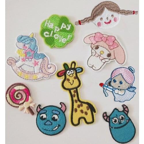 Self-adhesive Cartoon Ice Cream Giraffe Rainbow Embroidery Patches for Clothing Iron on Clothes Girl Kids Bag Applique Stripes
