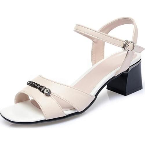 2020 Newest Summer Genuine Leather Sandals Rhinestone High Heel Sandals Fashion Elegant Soft Comfort Women Sandals Large Size 43