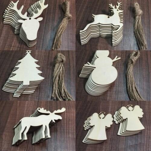 20 Pcs Christmas Wood Chip Tree Ornaments Xmas Hanging Pendant Home Decor Gifts