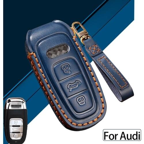 Genuine Leather Smart Remote Car Key Case Cover For Audi A3 A4 A5 A6 Q3 Q5 Q6 Q7 C7 RS3 Car Holder Shell keychain for car keys