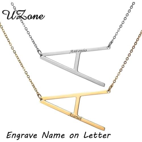 UZone A-Z Letter Alfabet Initial Necklace Stainless Steel Engrave Name Necklace For Women Gift Kolye Collier
