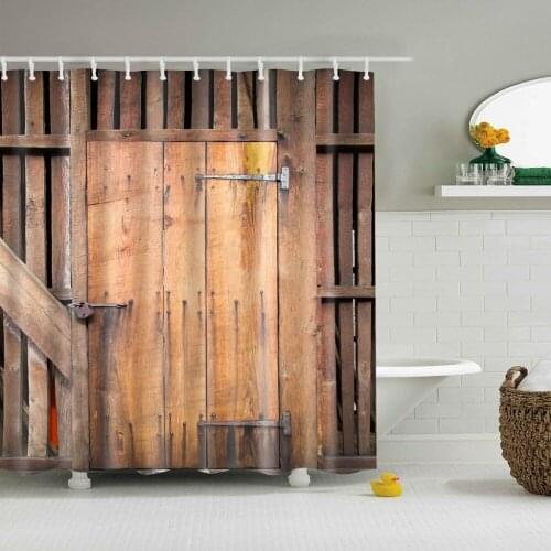 Retro Shower Curtain 3D Barn Wooden Door Pattern Waterproof Polyester Bathroom Decor Set Shabby Wood Grain Gate Bath Curtains