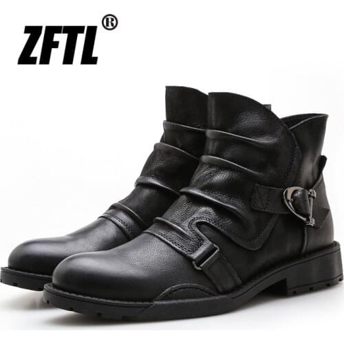 ZFTL NEW mens casual Martins boots Mens Genuine Leather handmade Mens European/American style Mens zipper Chelsea boots 160