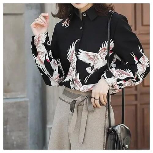 Chiffon shirt womens 2020 autumn crushed flower shirt waist long-sleeved shirt design sense minority