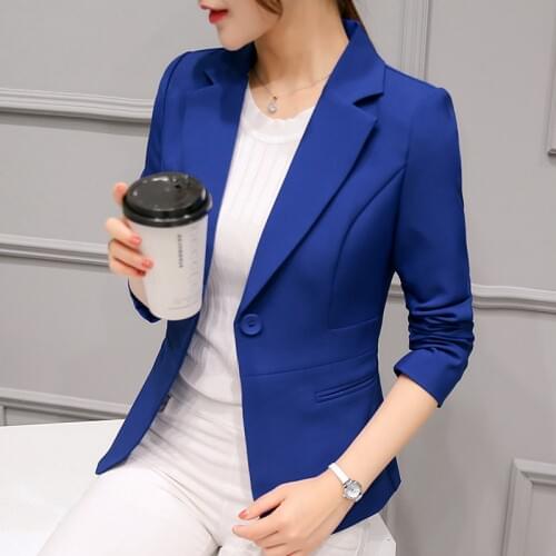 2019 New Women Classic Fashion Slim Blazer Notched Collar Long Sleeve Single Button Office Lady Casual Coat Plus Size S-XXL
