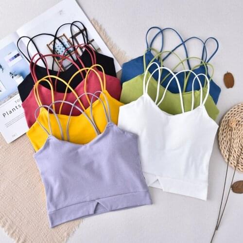 Women Sexy Crop Top Seamless Camis Summer Cross Beauty Back Underwear Padded Lingerie Cropped Tee Sexy Camisole